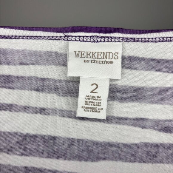 WEEKENDS by CHICO'S Short Sleeve Tee Womens Chico's 2 Multicolor Stripes Pockets - Picture 4 of 4